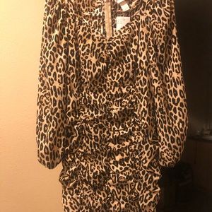Never worn leopard print gathered/ruffled satin dress from H&M with tag.